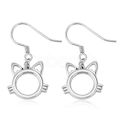 Anti-Tarnish Women Cat Stud Earrings Simple Dangle Earrings Cute Animal Kitten Cat Face Earrings Rhodium Plated Sterling Silver Earrings Stud Jewelry Gift for Lovers Women Birthday Christmas JE1073A-1