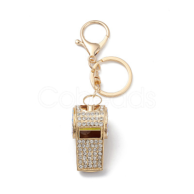 Shining Zinc Alloy Rhinestone Whistle Pendant Keychain KEYC-O014-01G-04-1