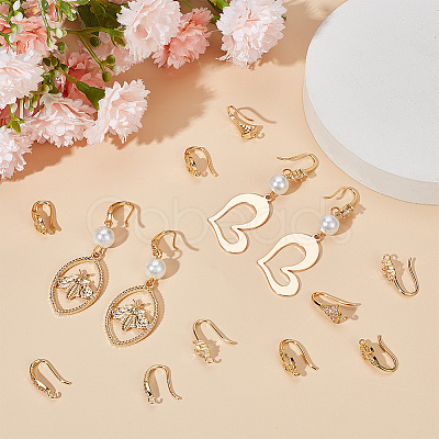 Beebeecraft 24Pcs 4 Style Brass Micro Pave Clear Cubic Zirconia Earring Hooks KK-BBC0012-32-1