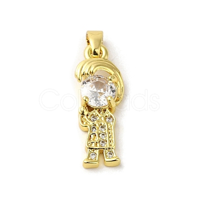 Rack Plating Brass Micro Pave CLear Cubic Zirconia Pendants KK-C053-07A-G-1