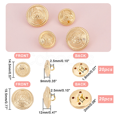 PandaHall Elite 40Pcs 2 Style 4-Hole Brass Buttons FIND-PH0006-90-1