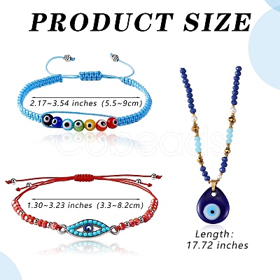 10Pcs 10 Style Evil Eye Braided Bead Bracelets & Pendant Necklace Sets SJEW-SZ0001-014-1