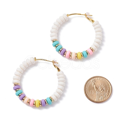 Disc Polymer Clay Beaded Big Huggie Hoop Earrings EJEW-JE04735-1