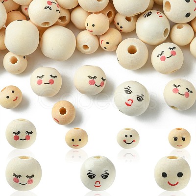 140Pcs 7 Styles  Printed Wood Beads WOOD-YW0001-14-1