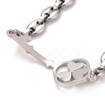 Tarnish Resistant 304 Stainless Steel Clover Skeleton Key Link Bracelet with Coffee Bean chains for Men Women STAS-E160-28P-1