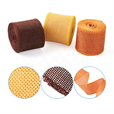 Yilisi 3 Rolls 3 Colors Polyester Imitation Linen Wrapping Ribbon OCOR-YS0001-02B-1