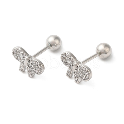 Bowknot Bow Brass Micro Pave Clear Cubic Zirconia Ear Plug Gauges EJEW-L289-03P-04-1