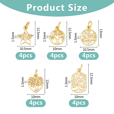 DICOSMETIC 20Pcs 5 Styles Rack Plating Brass Charms KK-DC0004-08-1