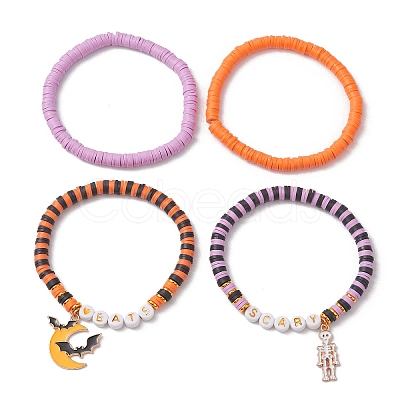 4Pcs Halloween Theme Handmade Polymer Clay Beaded Stretch Bracelets BJEW-TA00469-1