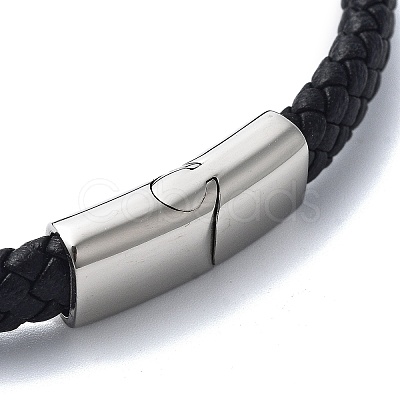 Men's Braided Black PU Leather Cord Bracelets BJEW-K243-59AS-1