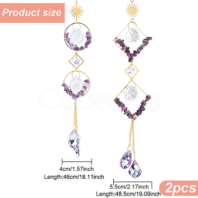 GOMAKERER 2Pcs 2 Style Teardrop K9 Glass & Natural Amethyst Chip Pendant Decorations HJEW-GO0001-04-1