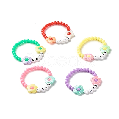 Love Flower Beads Stretch Bracelet for Kid BJEW-JB06954-1