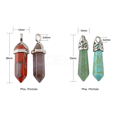 14Pcs 14 Style Chakra Natural & Synthetic Gemstone Pointed Pendants G-LS0001-76-1