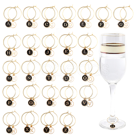 Flat Round with Letter Alloy Enamel Wine Glass Charms AJEW-PH01515-1