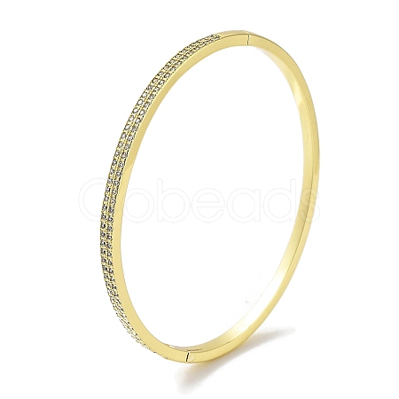 Brass Micro Pave Clear Cubic Zirconia Hinged Bangles for Woman BJEW-Z061-02G-1