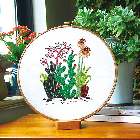 Cactus Pattern DIY Embroidery Starter Kits DIY-P077-096-1