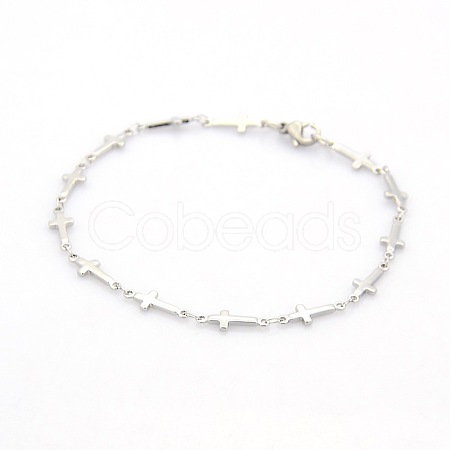 Religious Catholic Jewelry 304 Stainless Steel Cross Link Chain Bracelets STAS-O036-09P-1
