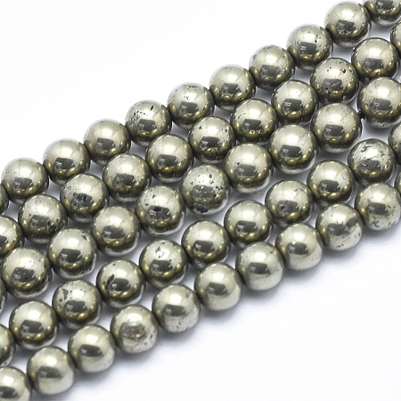 Natural Pyrite Beads Strands G-K256-04-6mm-1