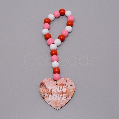 Valentine's Day Theme Schima Wood Beads Pendants Decorations HJEW-TAC0012-12-1