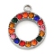 304 Stainless Steel Rhinestone Pendants, Ring, Stainless Steel Color, 16x13x3mm, Hole: 2mm