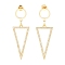 Brass Micro Pave Clear Cubic Zirconia Dangle Stud Earrings, with Ear Nuts, Triangle with Ring, Golden, 47mm, Pin: 0.8mm