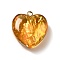 Transparent Resin Pendants, Heart Charms, with Gold Foil and Golden Tone Iron Loops, Orange, 23.5~24x22x11~12mm, Hole: 2mm