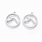 Non-Tarnish 201 Stainless Steel Pendants, Manual Polishing, Flat Round with Wave Pattern, Stainless Steel Color, 18x16x1.5mm, Hole: 1.2mm