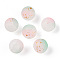 Frosted Baking Painted Crackle Glass Beads with Glitter Powder, Two Tone, Round, Pink, 10x9.5mm, Hole: 1.8mm, about 780pcs/1000g