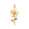 Brass Micro Pave Cubic Zirconia Pendants, with Enamel, Flower Charms, Real 18K Gold Plated, 36.5x17.5x5mm, Hole: 4x2.5mm