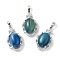 Natural Blue Banded Agate(Dyed & Heated) Oval Pendants, Platinum Tone Brass Micro Pave Clear Cubic Zirconia Flower Charms, Long-Lasting Plated, Lead Free & Cadmium Free, 30x19x10mm, Hole: 7.8x5mm