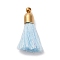 Cotton Pendants, with CCB Plastic Finding, Tassl, Light Blue, 24.5~30x6mm, Hole: 1.4mm