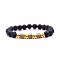 8mm Round Natural Lava Rock Beaded Stretch Bracelets, Jet Rhinestone Cube Bracelets for Women, Golden