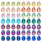 Pandahall 72pcs 12 colors Teardrop Shape Sew on Rhinestone, Glass Rhinestone, 2-Hole Links, Plated Flat Back, Garment Accessories, Mixed Color, 14x10x3.5mm, Hole: 1.2mm, 6pcs/color