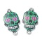 Alloy Enamel Links Connectors, Sugar Skull, for Mexico Holiday Day of the Dead, Platinum, Green, 25.5x13.5x2.5mm, Hole: 1.6mm