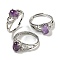 Oval Natural Amethyst Adjustable Rings, Brass Clear Cubic Zirconia Ring for Women, Long-Lasting Plated, Lead Free & Cadmium Free, Platinum, Inner Diameter: 18mm