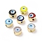 Handmade Evil Eye Lampwork Beads, with Golden Tone Brass Findings, Long-Lasting Plated, Cadmium Free & Lead Free, Flat Round, Mixed Color, 12.5x8mm, Hole: 2.5mm