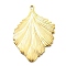 304 Stainless Steel Pendants, Leaf Charm, Real 14K Gold Plated, 37x25x1.5mm, Hole: 1.6mm