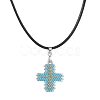 Glass Seed Cross Pendant Necklaces NJEW-MZ00025-02-1