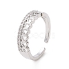 Clear Cubic Zirconia Hollow Out Heart Open Cuff Ring RJEW-E072-08P-1