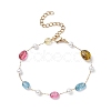 Natural Mixed Gemstone Nuggets & Glass Pearl Beaded Bracelet BJEW-JB09348-1
