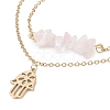 Natural Rose Quartz Chips Beaded & Hamsa Hand Charms Double Layer Multi-strand Bracelet AJEW-AN00511-03-2