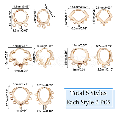 PandaHall Elite 10Pcs 5 Style Brass Hoop Earring Findings FIND-PH0005-44-1