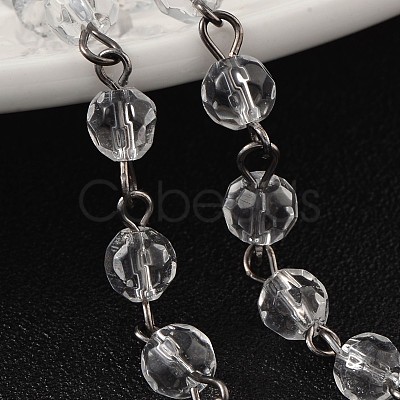 Handmade Faceted Round Transparent Glass Beads Chains for Necklaces Bracelets Making AJEW-JB00153-01-1