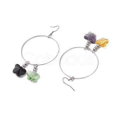 Butterfly Glass Dangle Earrings EJEW-JE05836-1