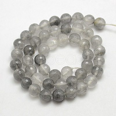 Natural Gemstone Cloudy Quartz Faceted Round Bead Strands G-O021-8mm-03A-1