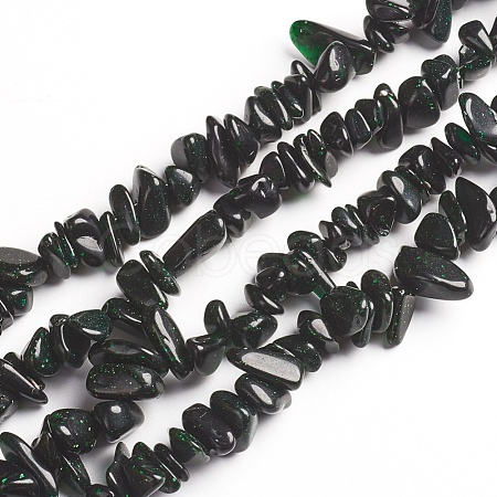 Synthetic Green Goldstone Chips Beads Strands G-D0002-A08-1