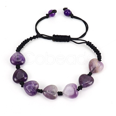 Natural Amethyst Heart Braided Bead Bracelet PW-WG32948-05-1