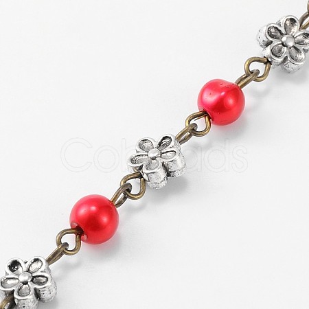 Handmade Round Glass Pearl Beads Chains for Necklaces Bracelets Making AJEW-JB00074-06-1