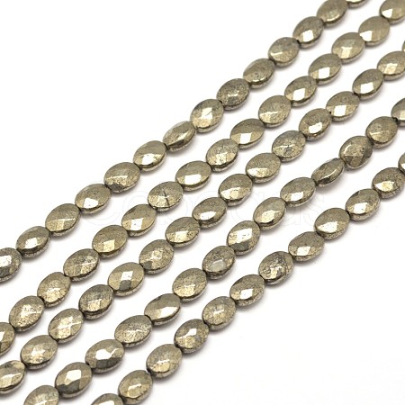 Faceted Oval Natural Pyrite Beads Strands G-I126-13-8x6mm-1