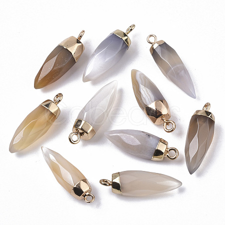 Top Golden Plated Natural Grey Agate Pointed Pendants G-S359-078C-1